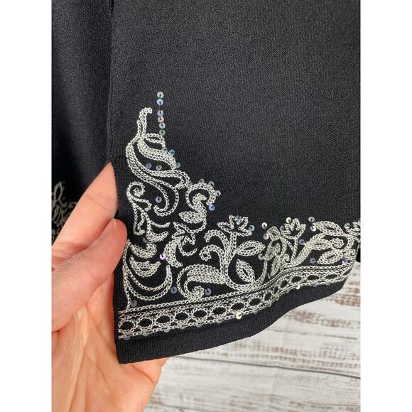 Talbots Vintage Long Sleeve Top Embroidery Italian Yarn Small Black Boho Western - Picture 3 of 8